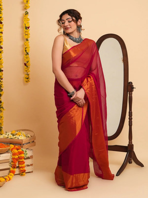 HouseOfCommon Solid/Plain Bollywood Silk Blend Saree(Pink)