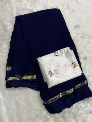 V And V Shop Solid/Plain Bollywood Viscose Rayon Saree(Dark Blue)