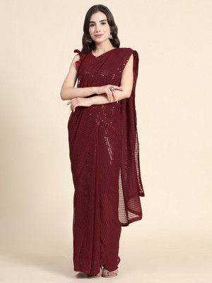 DENVIRA Embroidered Bollywood Georgette Saree(Maroon)