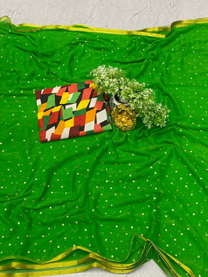 TOXEGO Embellished Daily Wear Chiffon Saree(Light Green)