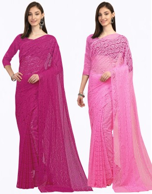 Sarvada Embellished, Embroidered, Floral Print Bollywood Net, Brasso Saree(Pack of 2, Magenta, Pink)