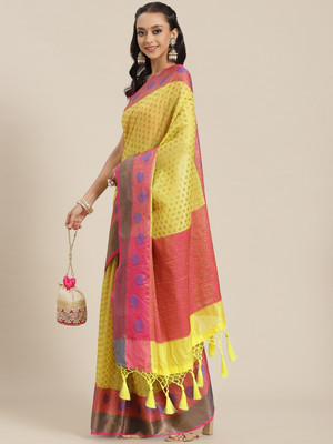 SILK ZONE Woven Banarasi Art Silk Saree(Yellow)