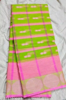 Dutta Self Design Tant Pure Cotton Saree(Green, Pink)