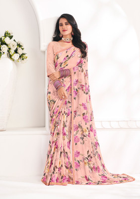 Laxmipati sarees Floral Print Daily Wear Georgette Saree(Pink)