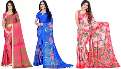 Leelavati Printed Daily Wear Crepe Saree(Pack of 3, Pink)