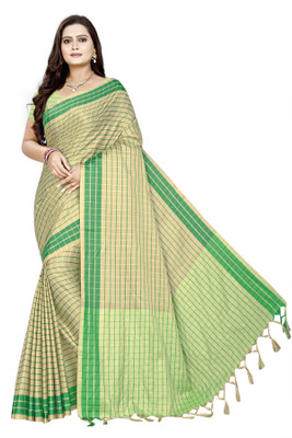 3Buddy Fashion Checkered, Self Design Daily Wear Cotton Silk Saree(Beige, Green)