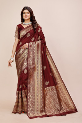 DHAYNAAND REEWA FASHION Floral Print Banarasi Jacquard Saree(Maroon)