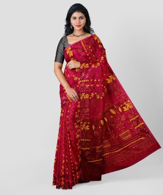 SANTILATA TEXTILE Printed Bollywood Cotton Blend Saree(Red)