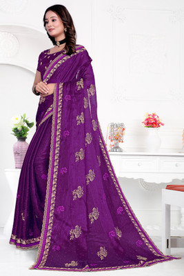 Mikhushop Embroidered Bollywood Jimmy choo Saree(Purple)