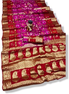 Harshaymal Kanhaiyalal Embellished Bandhani Silk Blend Saree(Magenta)