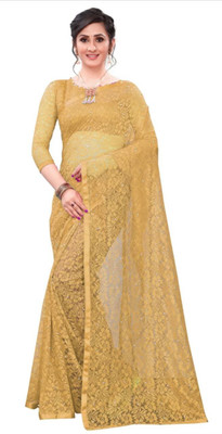 Divya Shree Self Design Bollywood Net Saree(Beige)