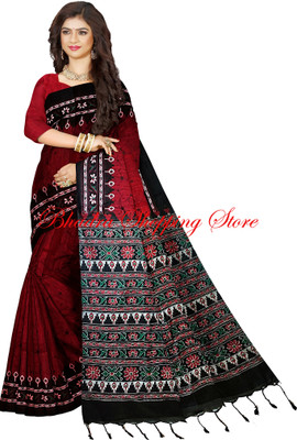 Bhadra Shopping Store Printed Sambalpuri Viscose Rayon, Cotton Blend Saree(Red)