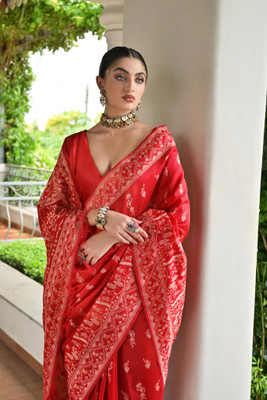 ROOP LAVANYA Printed Banarasi Art Silk, Jacquard Saree(Red)