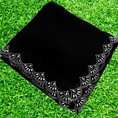 Dharam Creation Solid/Plain, Self Design, Embellished, Dyed Bollywood Georgette Saree(Black)
