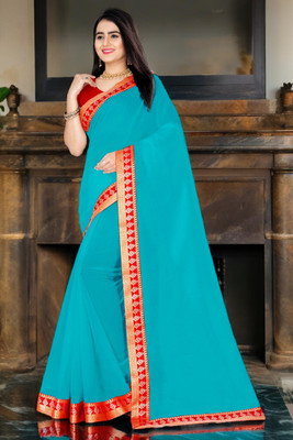Volmina Solid/Plain Chanderi Cotton Blend Saree(Light Blue)