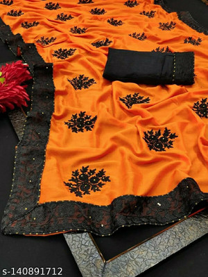 GOLDOLL FAB Self Design Bollywood Georgette Saree(Orange)
