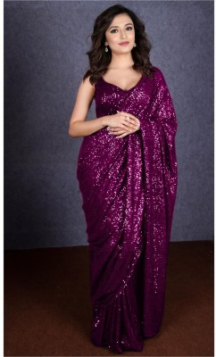 Bhojal Creation Embroidered, Embellished Bollywood Georgette Saree(Purple)