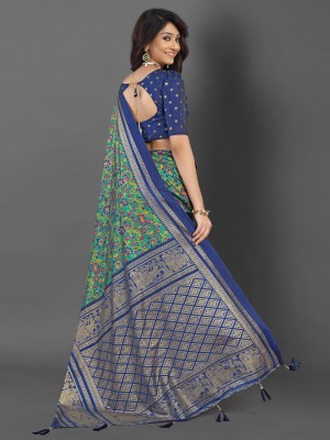 Divastri Printed Pochampally Cotton Blend Saree(Dark Blue)