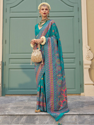 ANOUK Woven, Embellished Banarasi Silk Blend Saree(Light Blue)