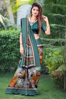 jeravi Digital Print Mysore Silk Blend Saree(Light Blue)