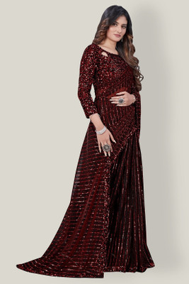 SHREE FASHIONFAB Self Design Bollywood Net Saree(Maroon)