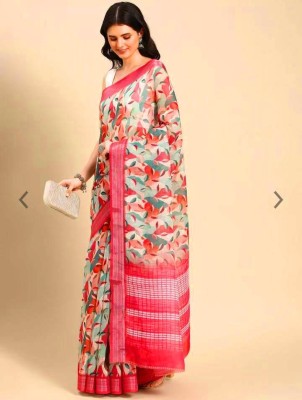 VAKHARIYAFAB Digital Print, Self Design Bollywood Cotton Linen, Linen Saree(Pink)