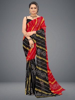 kashvi sarees Printed Bandhani Georgette Saree(Red)