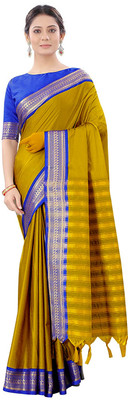 Bloviate Printed Banarasi Silk Blend, Cotton Blend Saree(Multicolor)