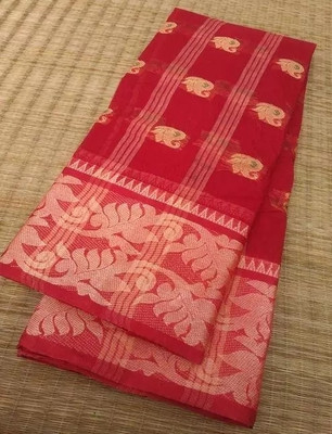 Pal Handloom Color Block Tant Pure Cotton Saree(Red)