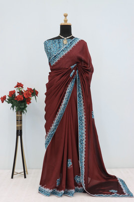 RIDDHISIDDHI NX Embroidered Bollywood Silk Blend Saree(Maroon)