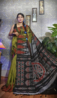 Joyguru Textile Printed Sambalpuri Cotton Blend Saree(Light Green)