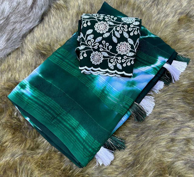 BADE SUHANE Printed Bollywood Viscose Rayon Saree(Dark Green)