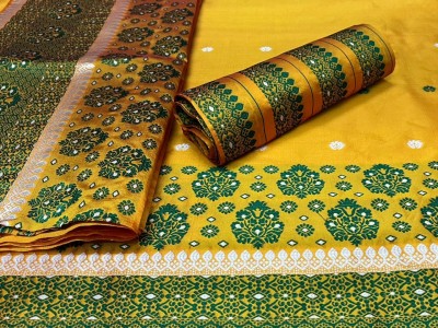 Whitescloud Woven Mekhela Chador Jute Silk Saree(Yellow)