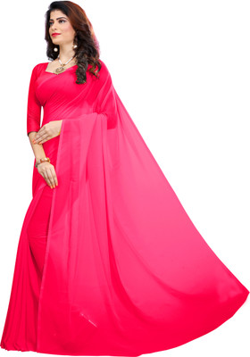 RK Fashions Solid/Plain Bollywood Georgette Saree(Red)