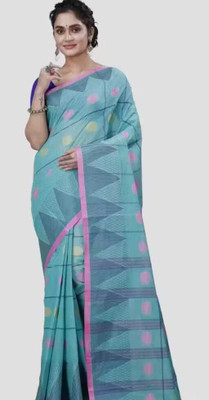 Sandhyatara Woven Tant Pure Cotton Saree(Light Blue)