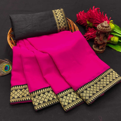 Karyavar Solid/Plain Daily Wear Georgette Saree(Pink)