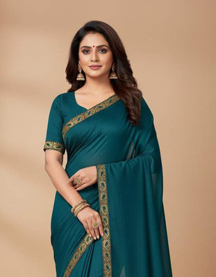 Anugrah Textile Printed Banarasi Lycra Blend, Chiffon Saree(Green)