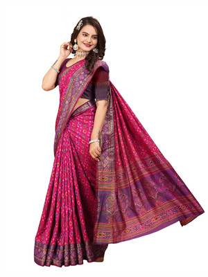 kartavya Printed Patola Silk Blend Saree(Magenta)