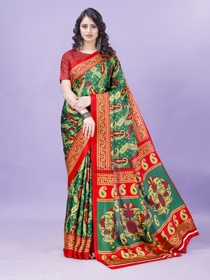 Divastri Printed Daily Wear Crepe Saree(Green, Red)