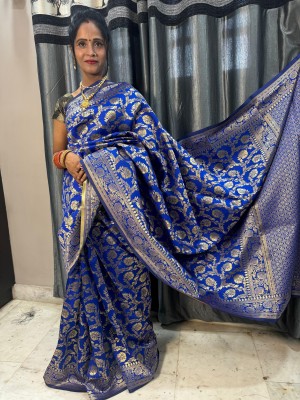 Banaras silk palace Woven Banarasi Silk Blend Saree(Blue)