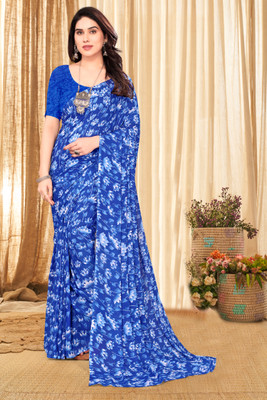 SHUBHSWAR Floral Print Bollywood Georgette Saree(Blue)