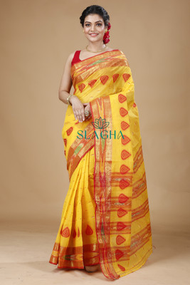 SLAGHA Woven Handloom Handloom Pure Cotton Saree(Yellow)