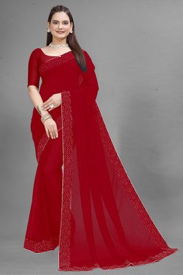 Manan Creation Embellished Bollywood Georgette, Chiffon Saree(Red)