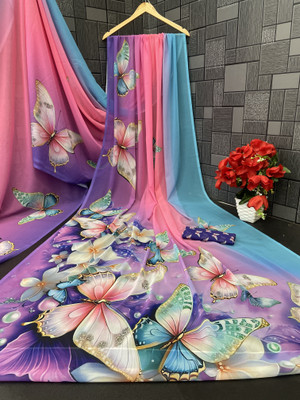Pemal Designer Digital Print Bollywood Georgette Saree(Multicolor)