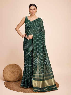 2SD gratitude Self Design, Printed, Solid/Plain Bandhani Georgette Saree(Green)