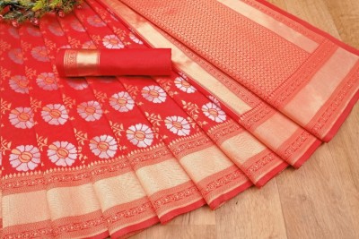 ESOMIC Woven Kanjivaram Pure Silk, Art Silk Saree(Red)