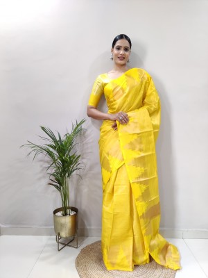 LADY SHOPI Embellished Banarasi Pure Silk Saree(Yellow)