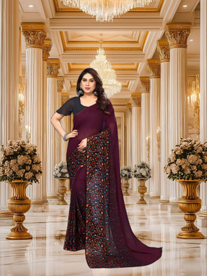 SmittenSmit Printed Bollywood Georgette Saree(Magenta)