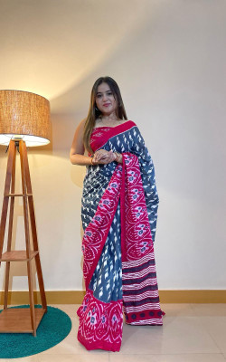 JASU CREATION Printed Bollywood Pure Cotton Saree(Blue)