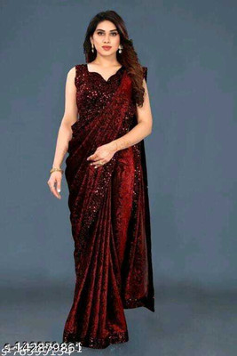 edina fashion Printed Bollywood Silk Blend Saree(Red)